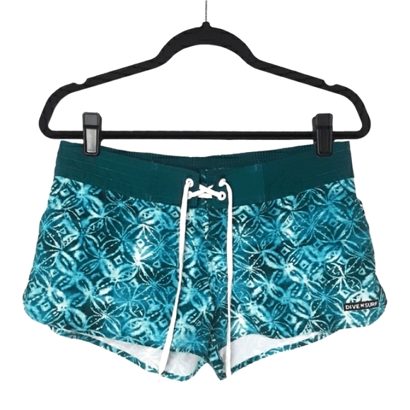 Dive N' Surf Pants - DIVE N' SURF Teal Blue Print Large Board Shorts